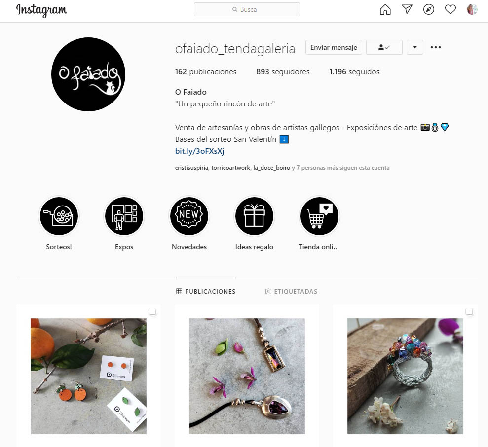 Instagram Tenda Galería O Faiado desde diciembre 2019